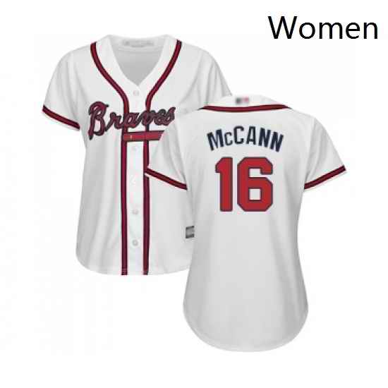 Womens Atlanta Braves 16 Brian McCann Replica White Home Cool Base Baseball Jersey